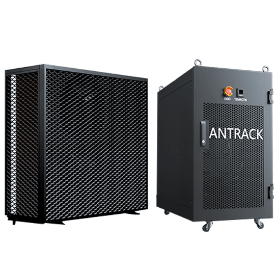 ANTRACK V2 mining cabinet and external cooler specifications for ANTMINER units