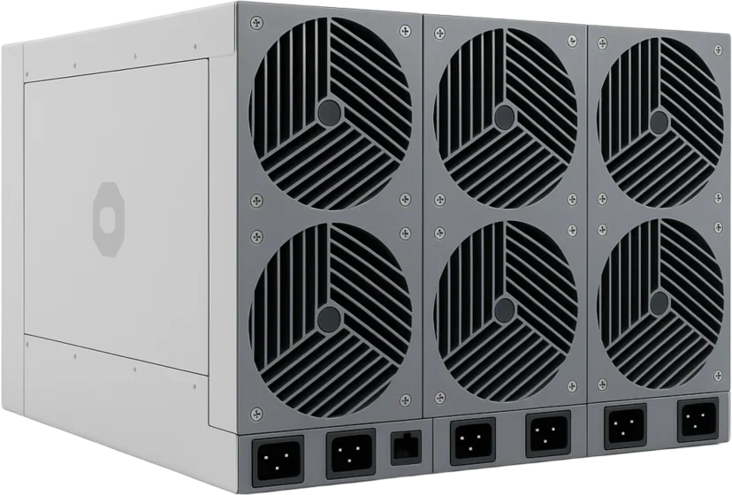 Proto Rig ASIC miner with 819Th/s hashrate for Bitcoin mining, efficient 12000W power consumption, and robust cooling system.